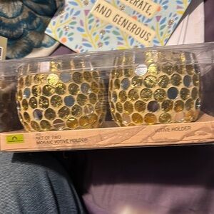 Gold Mosaic Votive Holder Set